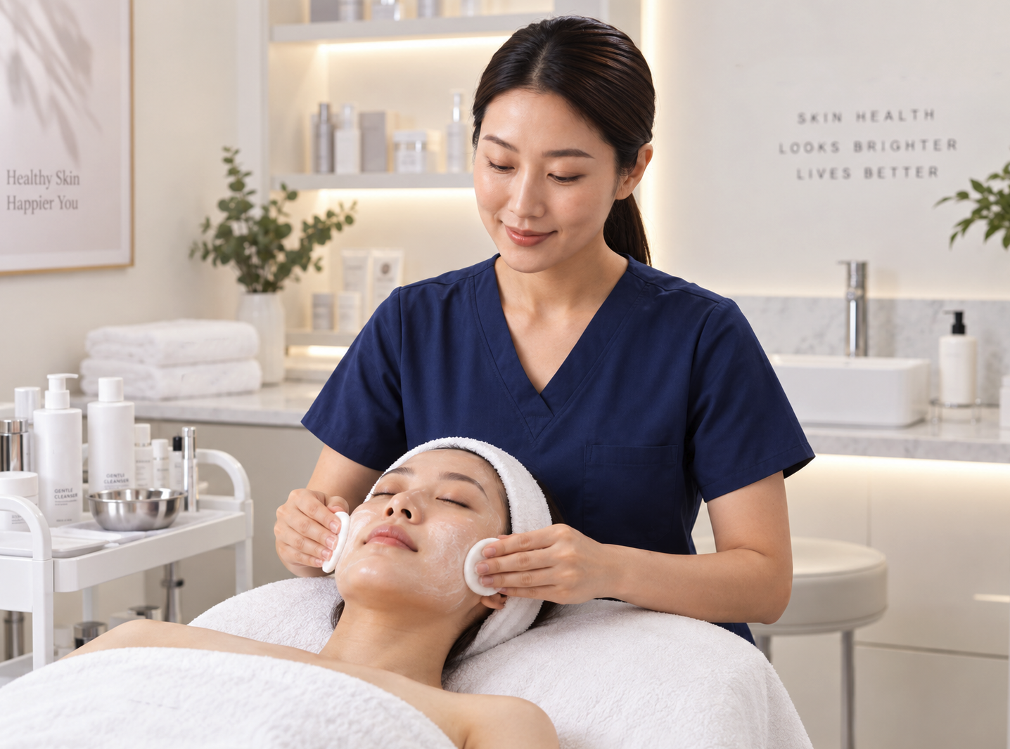 Practitioner performing a facial treatment at Nezeal